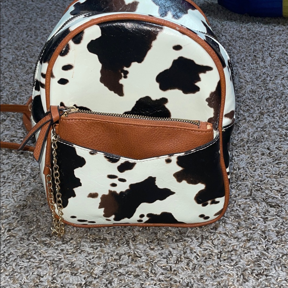Cow Print Backpack with Tan Accents